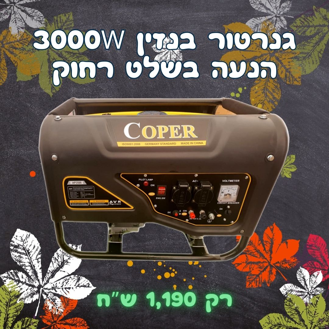 גנרטור בנזין 3000W חד פאזי סטסטר ושלט רחוק AP3500 של חברת Coper